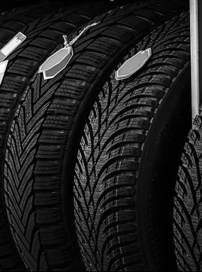 Tyres on a rack