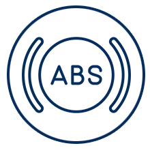 Dark blue square within a circle design.