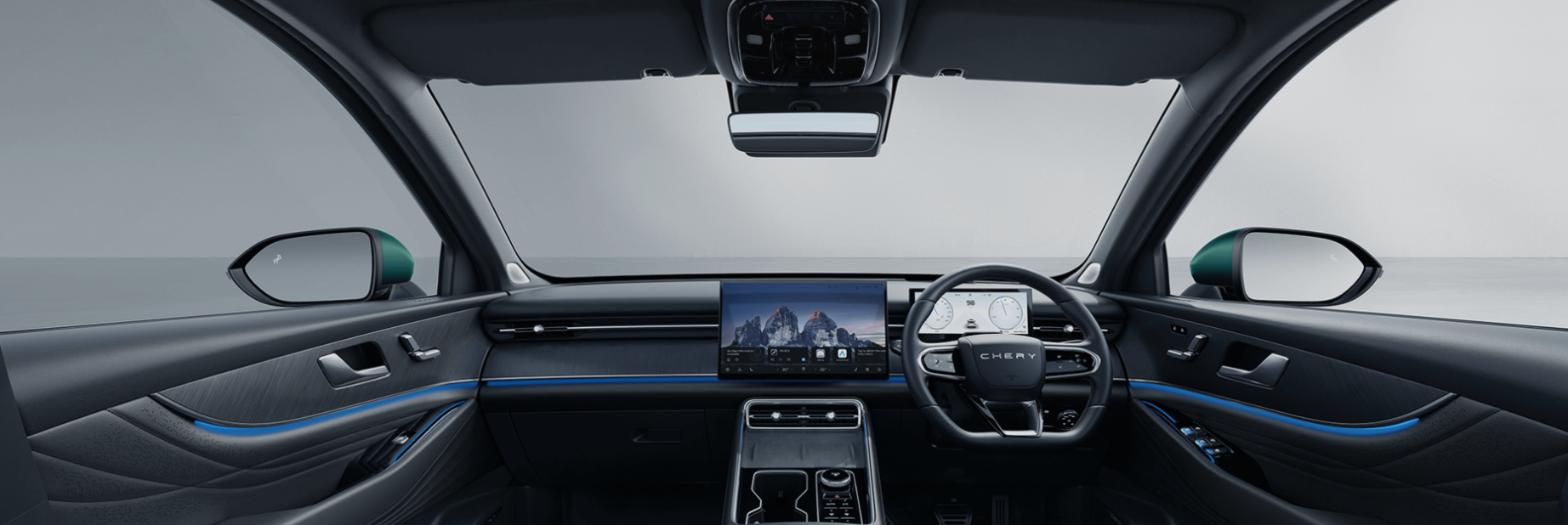 Pan view of the front section of  a car