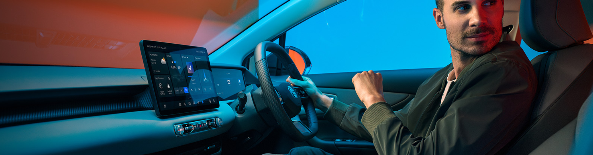 man sat in the front seat of the car