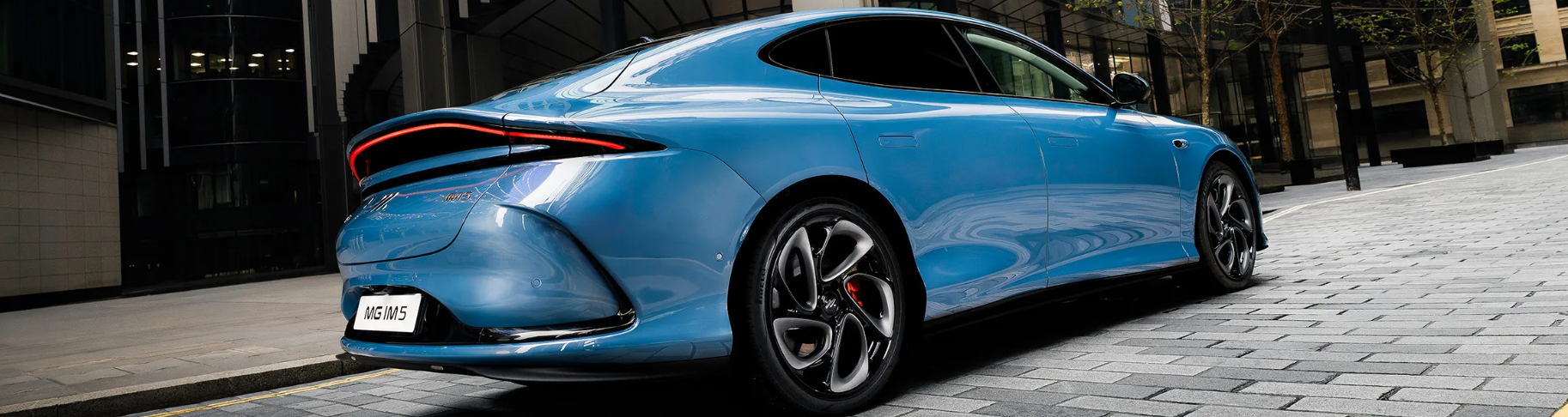 rear shot of a blue car