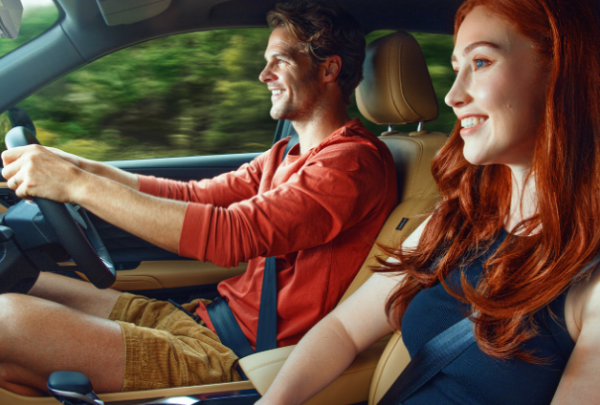 Two people sat in the car