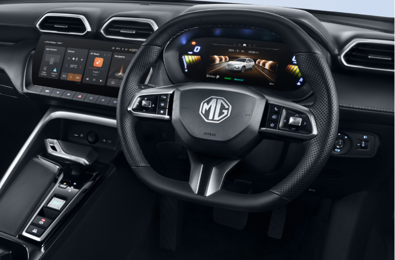 close up of the steering wheel of the car