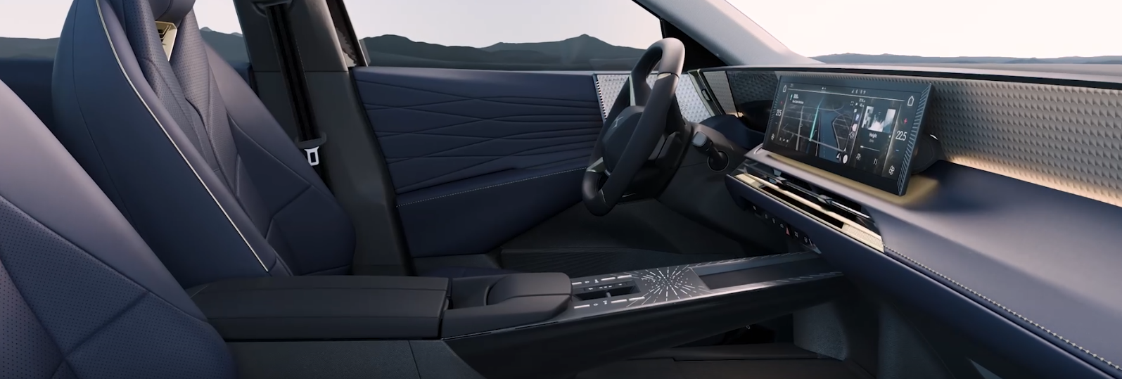 Wide shot of the interior of the car