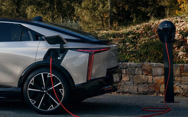 car parked and plugged into the charger