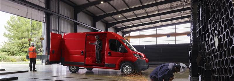 van parked in warehouse