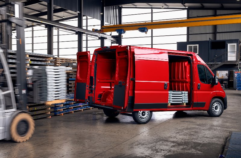 van parked in warehouse