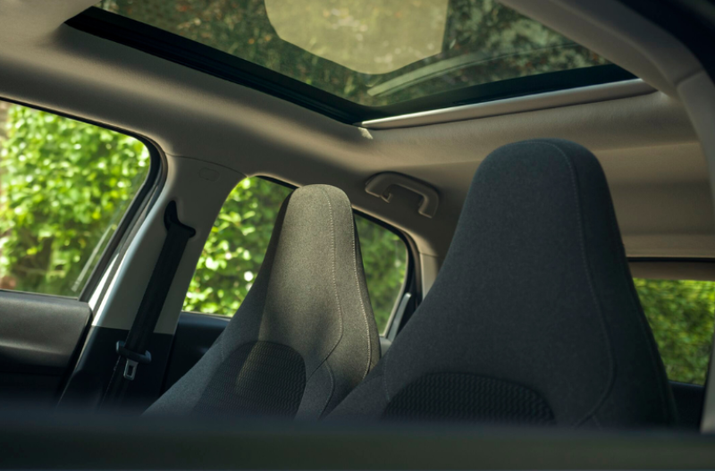 close up shot of the sunroof of the car.